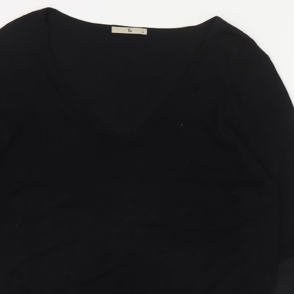 TU Womens Black V-Neck  Viscose Pullover Jumper Size 14