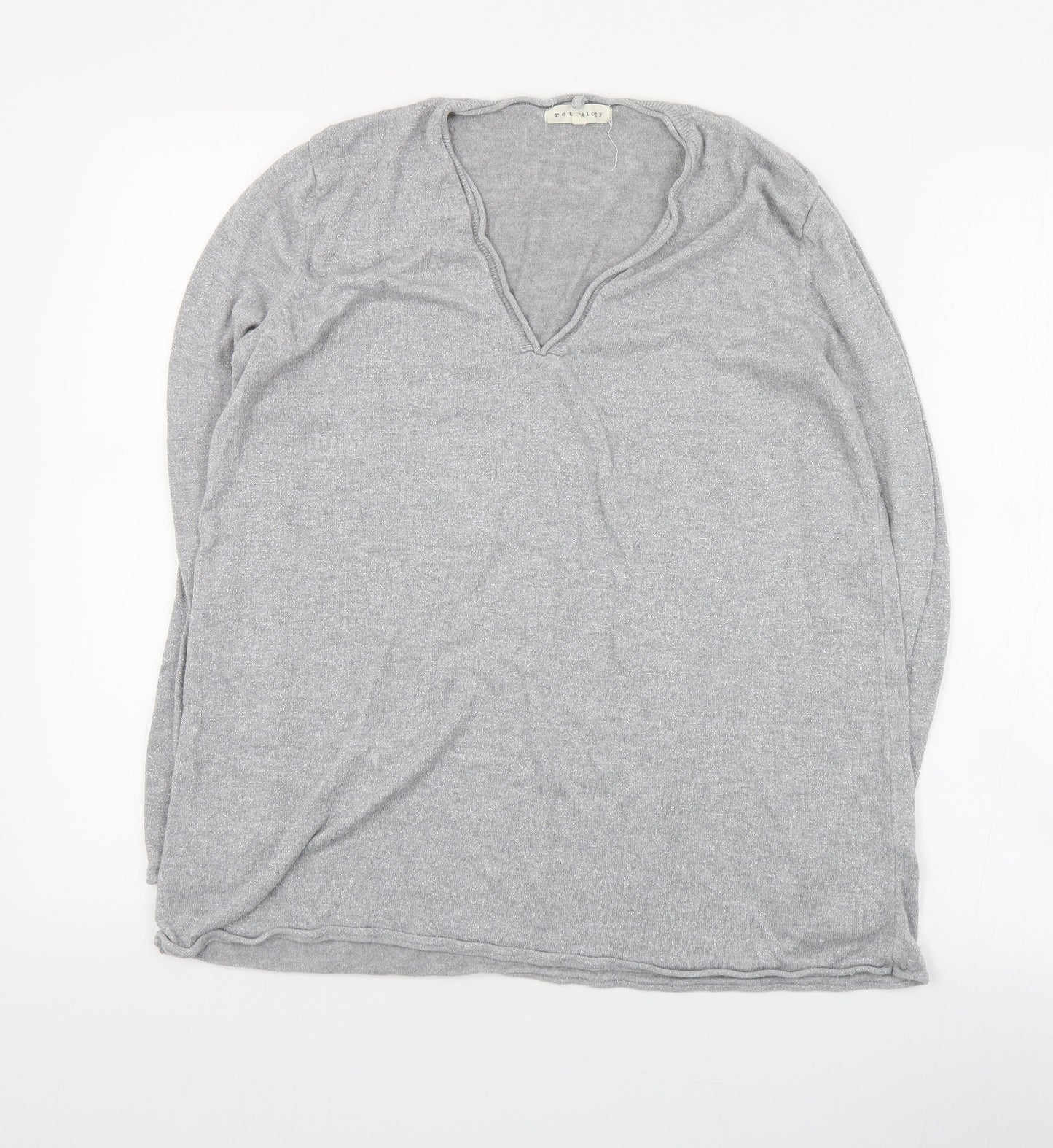 Retrology Womens Grey V-Neck  Rayon Pullover Jumper Size M