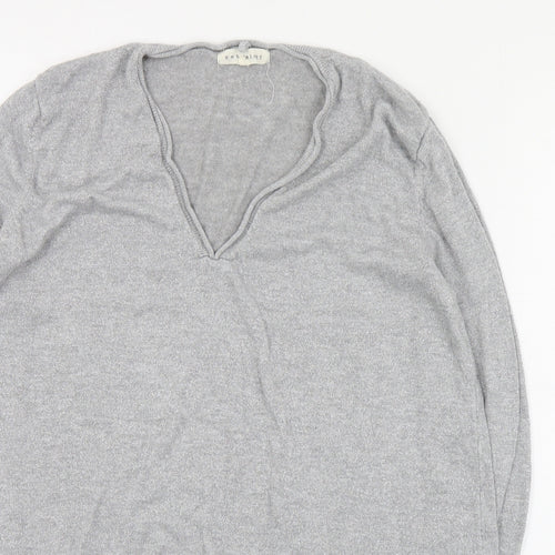 Retrology Womens Grey V-Neck  Rayon Pullover Jumper Size M
