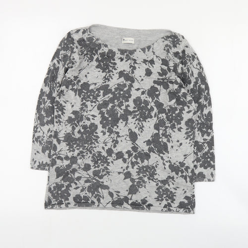 Minuet Petite Womens Grey Boat Neck Floral Viscose Pullover Jumper Size S