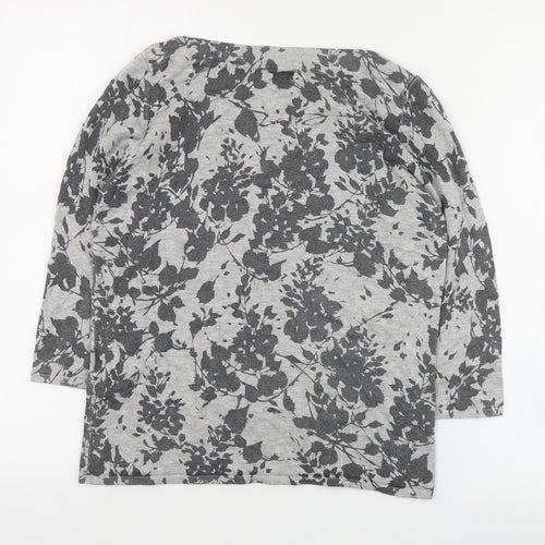 Minuet Petite Womens Grey Boat Neck Floral Viscose Pullover Jumper Size S