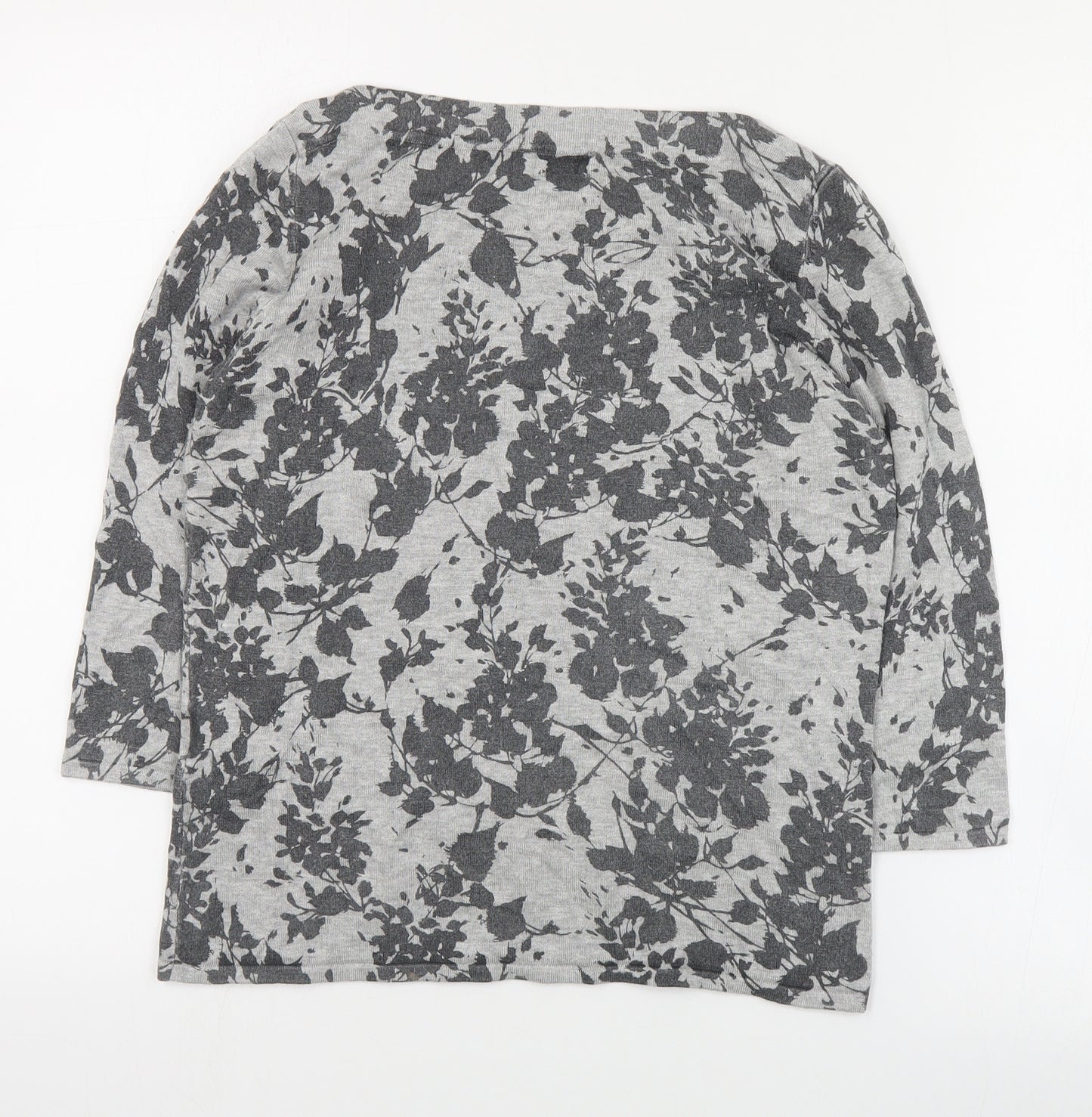 Minuet Petite Womens Grey Boat Neck Floral Viscose Pullover Jumper Size S