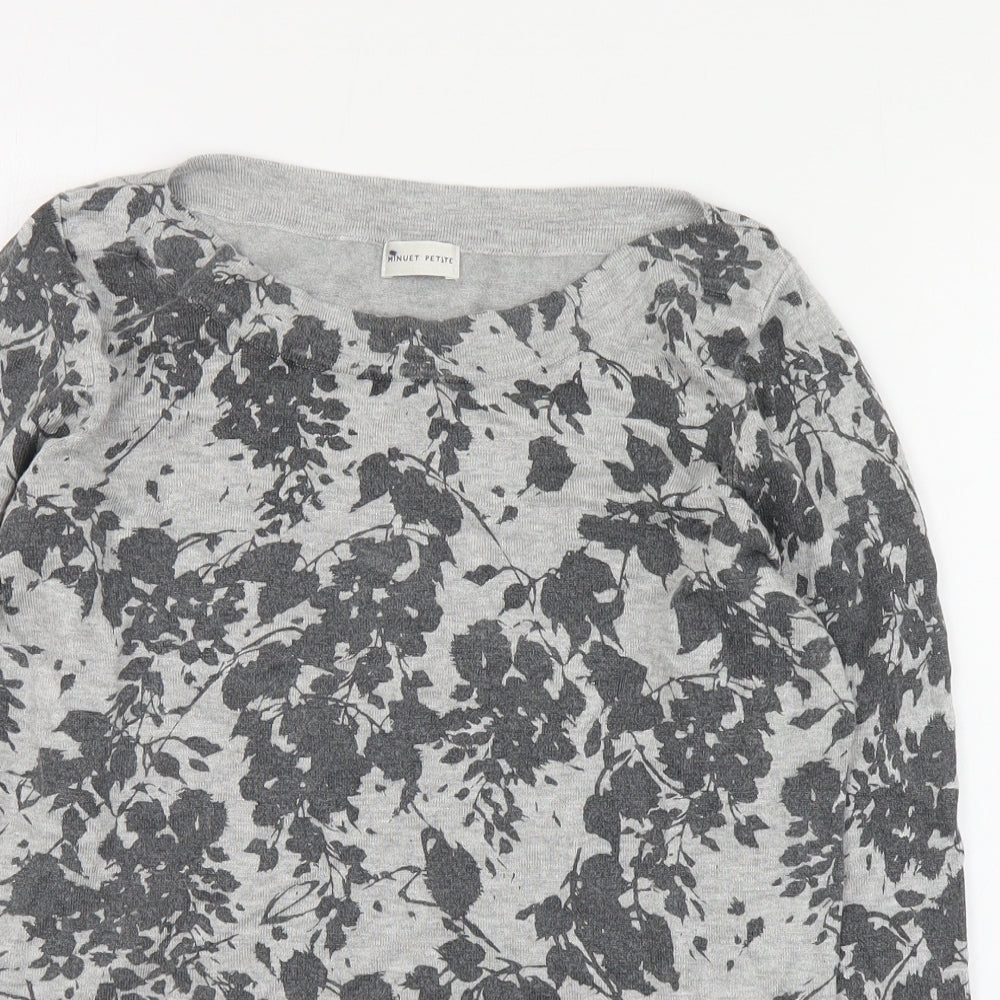 Minuet Petite Womens Grey Boat Neck Floral Viscose Pullover Jumper Size S