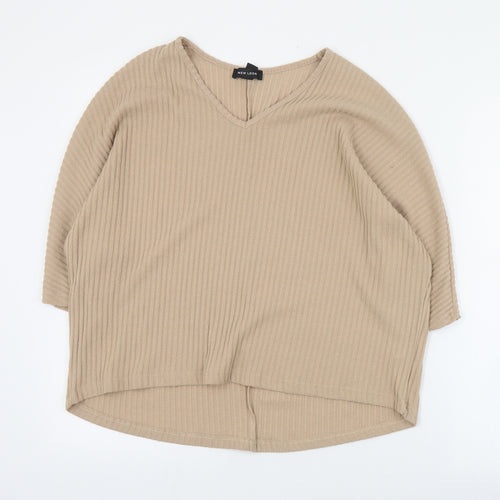 New Look Womens Brown V-Neck  Polyester Pullover Jumper Size S