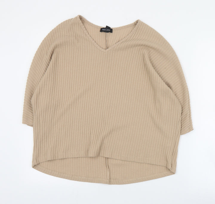 New Look Womens Brown V-Neck Polyester Pullover Jumper Size S
