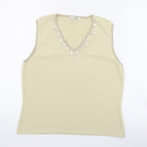 George Womens Beige V-Neck  Acrylic Vest Jumper Size 16