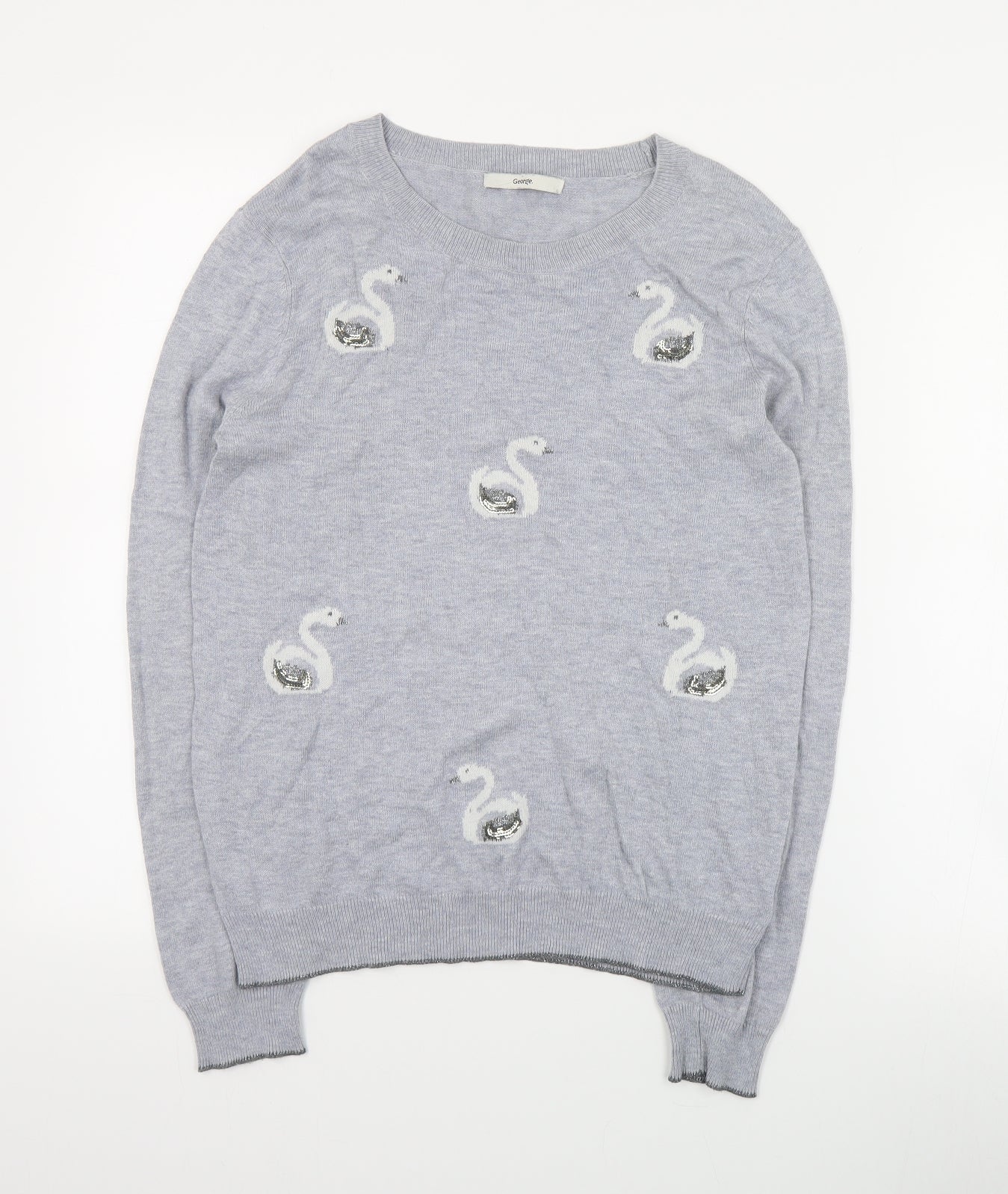 George Womens Grey Round Neck Geometric Acrylic Pullover Jumper Size 10