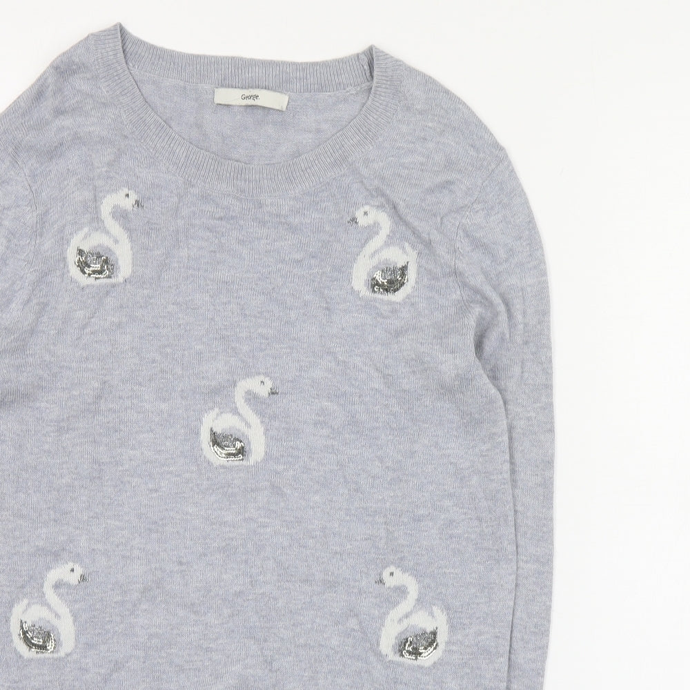 George Womens Grey Round Neck Geometric Acrylic Pullover Jumper Size 10