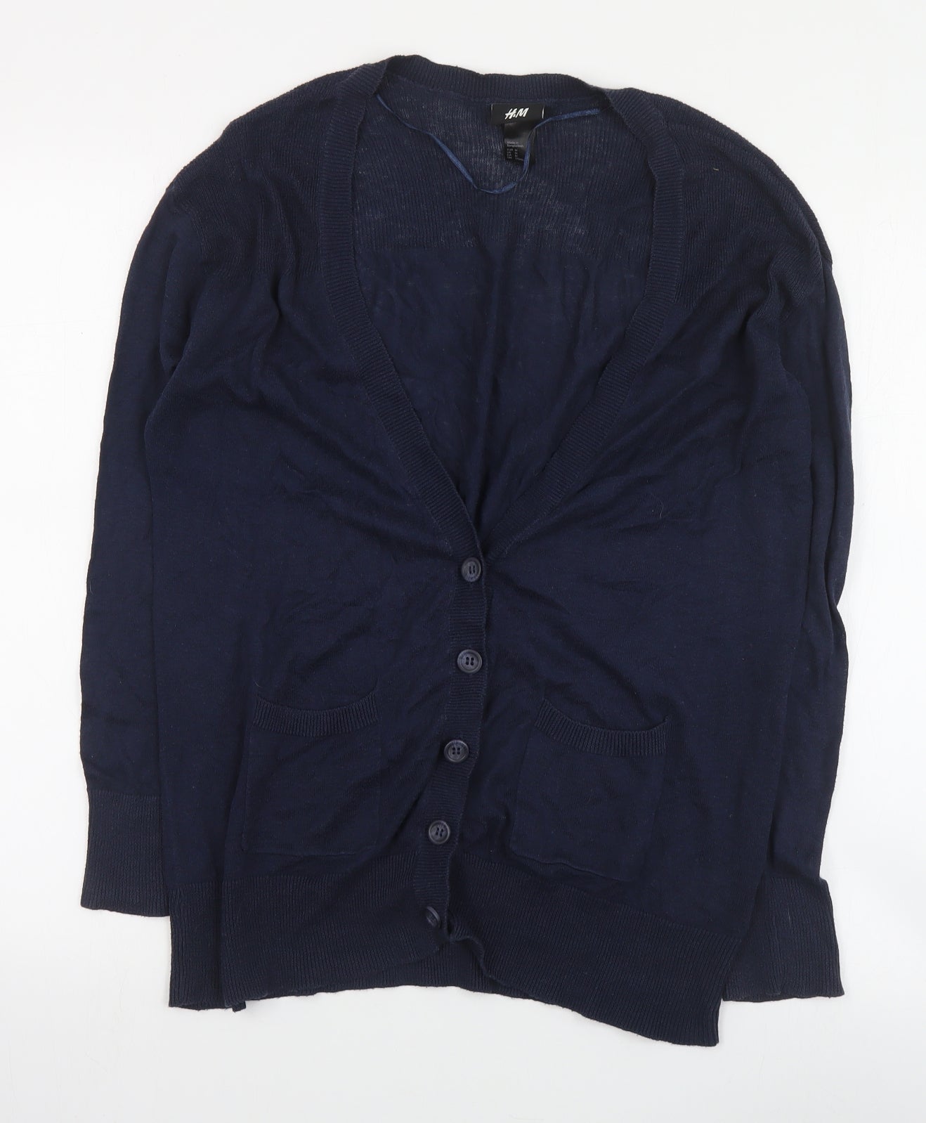 H&M Womens Blue V-Neck  Cotton Cardigan Jumper Size M