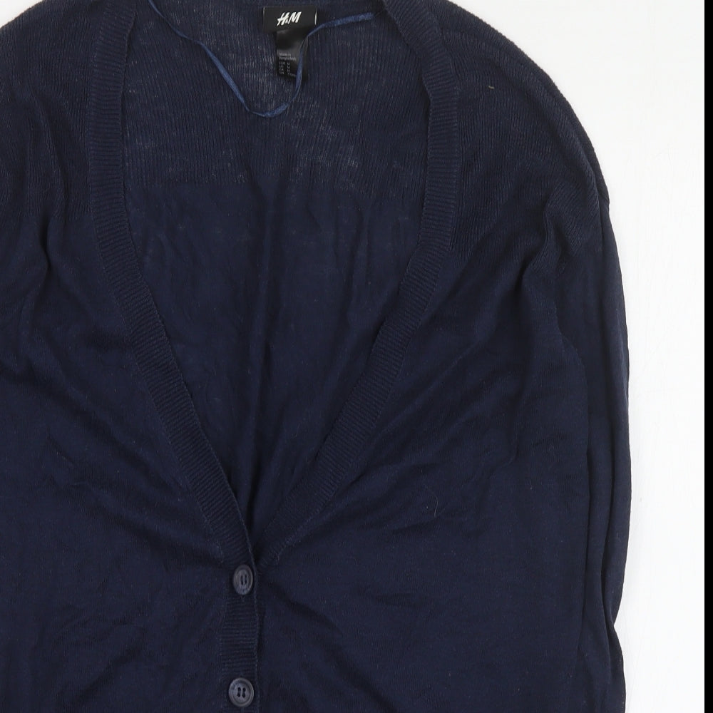 H&M Womens Blue V-Neck  Cotton Cardigan Jumper Size M