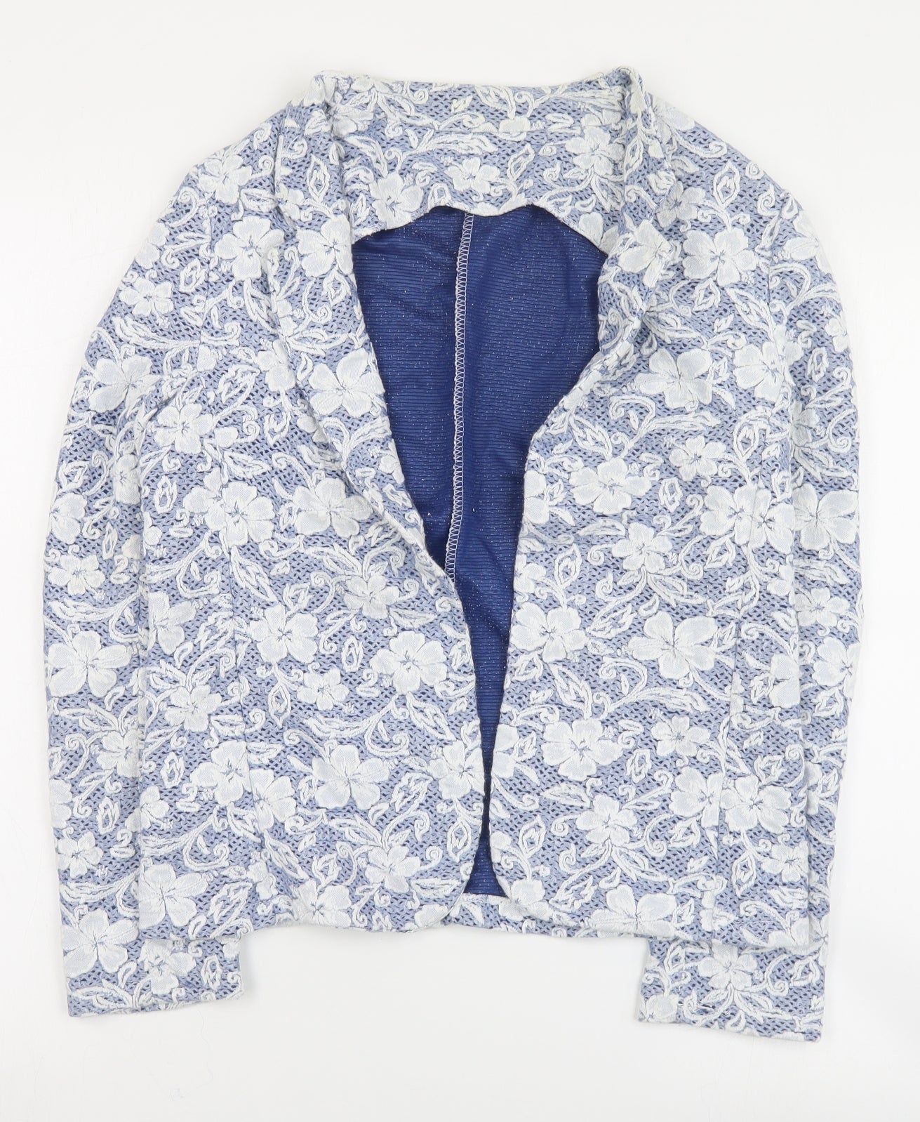 Preworn Womens Blue Floral  Jacket Blazer Size XL