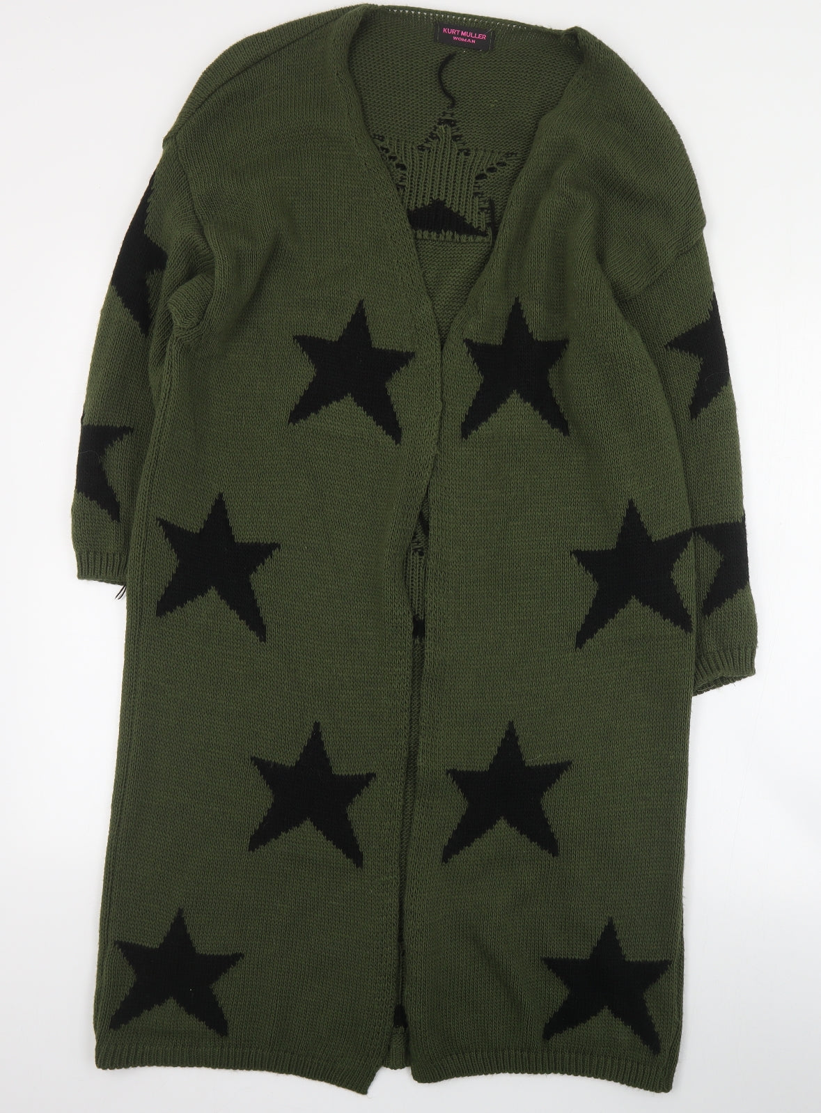 Kurt Muller Womens Green V-Neck Geometric Acrylic Cardigan Jumper Size M   - Stars