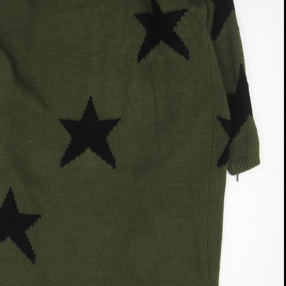 Kurt Muller Womens Green V-Neck Geometric Acrylic Cardigan Jumper Size M   - Stars