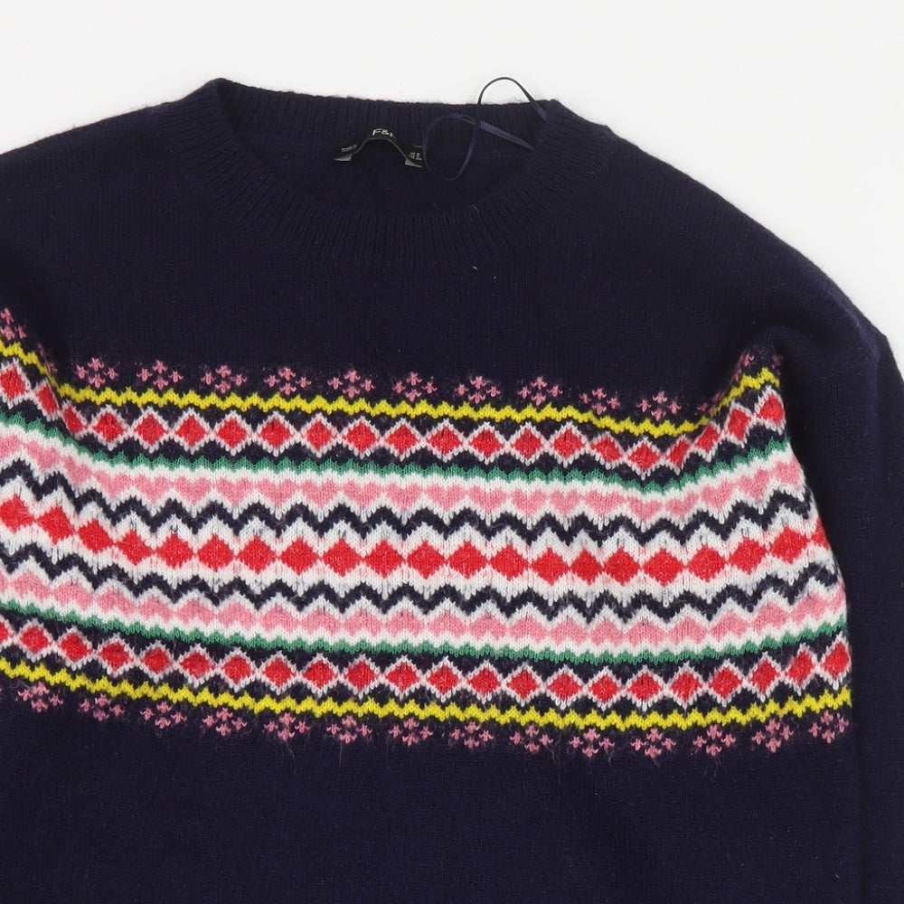 F&F Womens Blue Round Neck  Acrylic Pullover Jumper Size 8