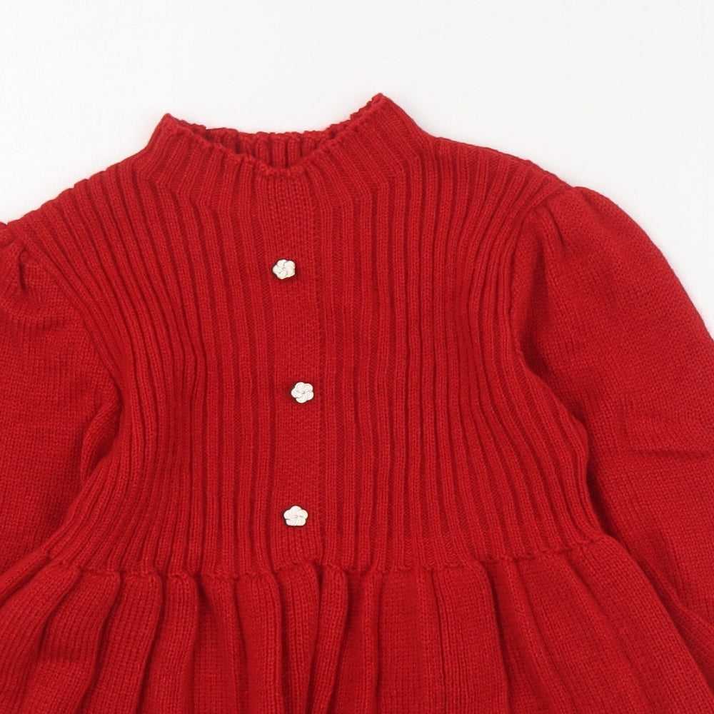 SheIn Girls Red  Acrylic Jumper Dress  Size 2-3 Years  Round Neck Pullover