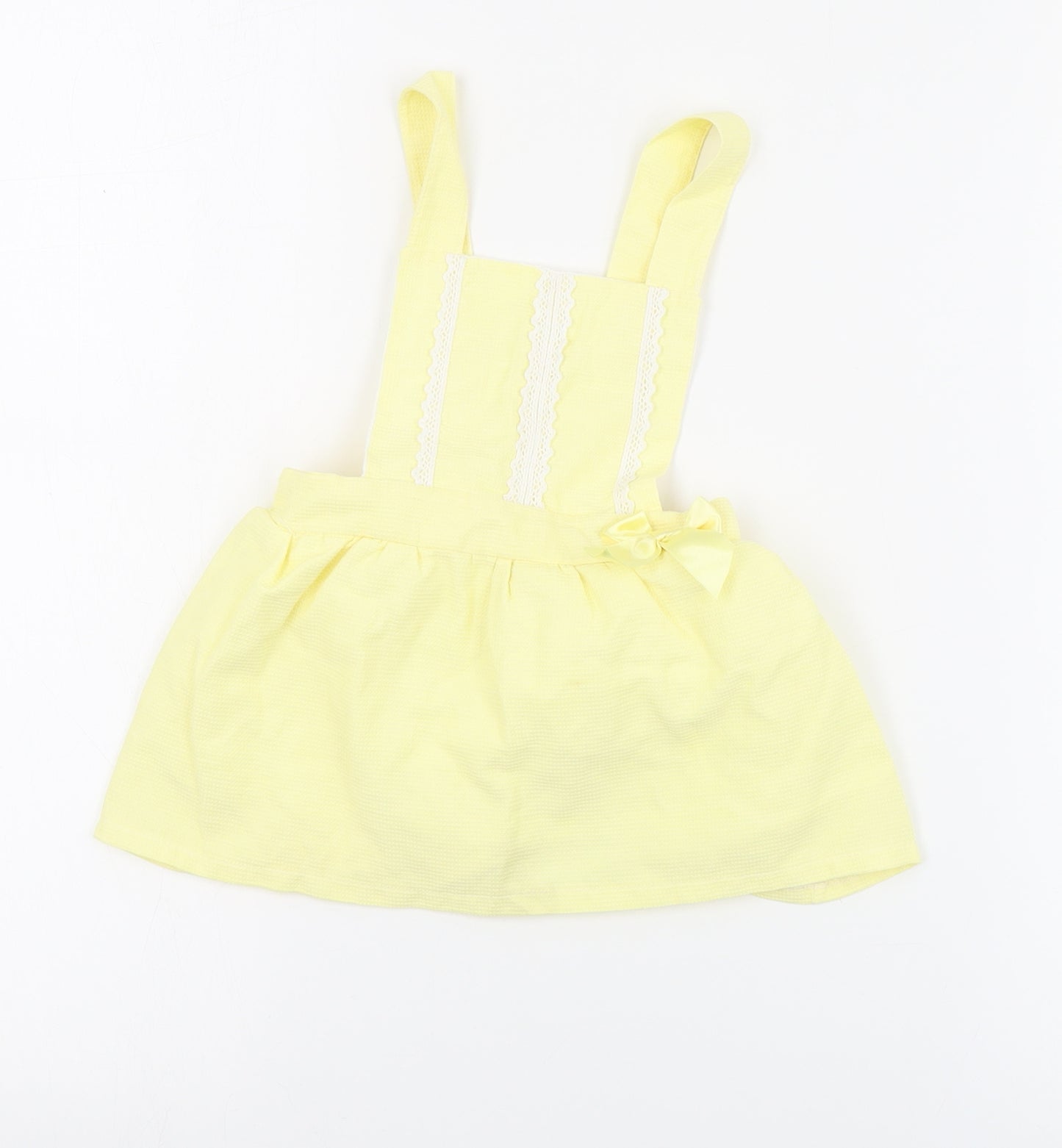 Little Nosh Girls Yellow  Cotton Pinafore/Dungaree Dress  Size 2-3 Years  Square Neck Button