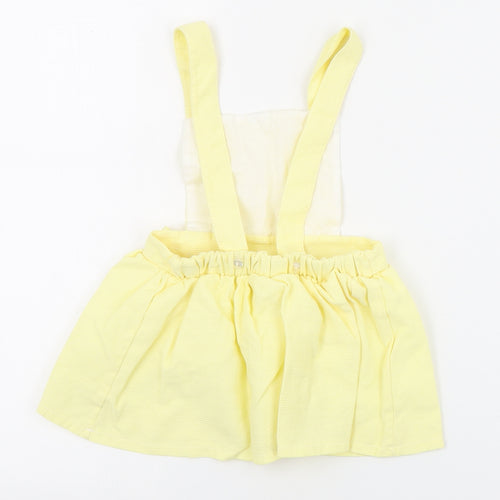 Little Nosh Girls Yellow  Cotton Pinafore/Dungaree Dress  Size 2-3 Years  Square Neck Button