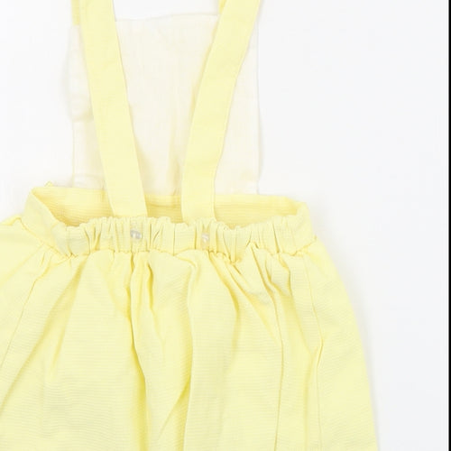 Little Nosh Girls Yellow  Cotton Pinafore/Dungaree Dress  Size 2-3 Years  Square Neck Button