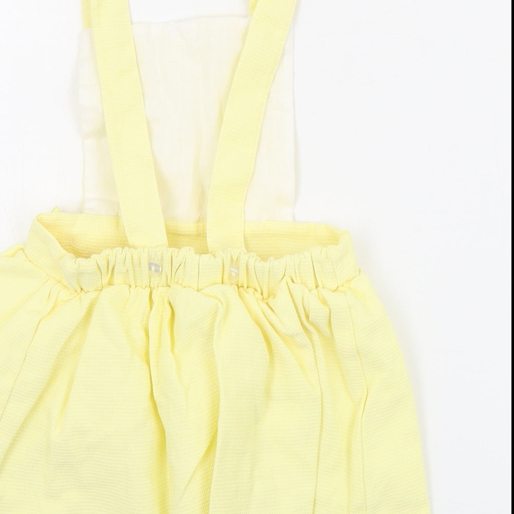 Little Nosh Girls Yellow  Cotton Pinafore/Dungaree Dress  Size 2-3 Years  Square Neck Button
