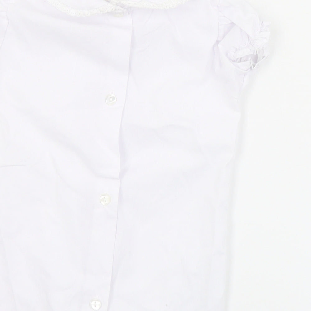 Little Nosh Girls White  Cotton Basic Blouse Size 2 Years Collared Button