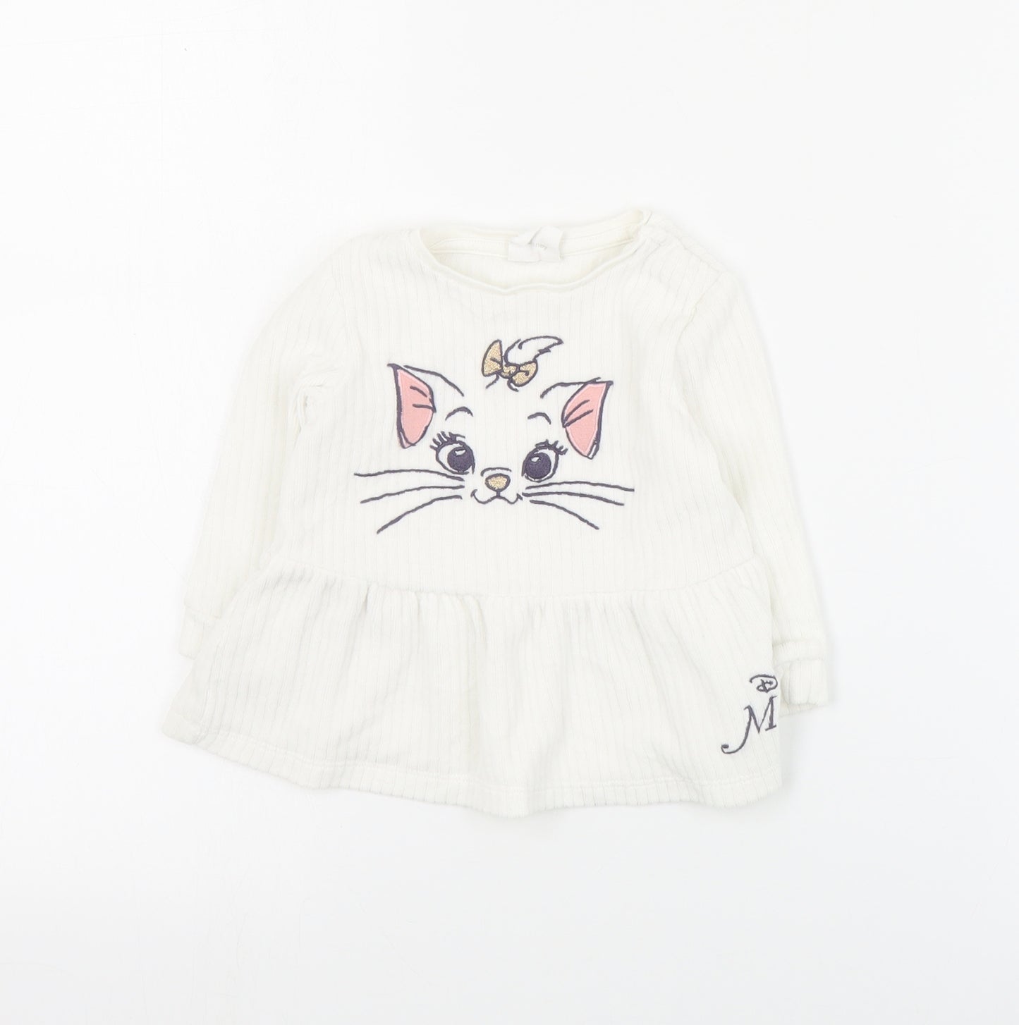 F&F Baby White  Cotton Pullover Jumper Size 6-9 Months  Snap - The Aristocats