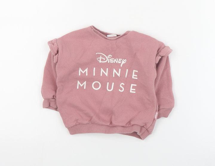 F&F Baby Pink Cotton Pullover Jumper Size 6-9 Months Snap - Disney