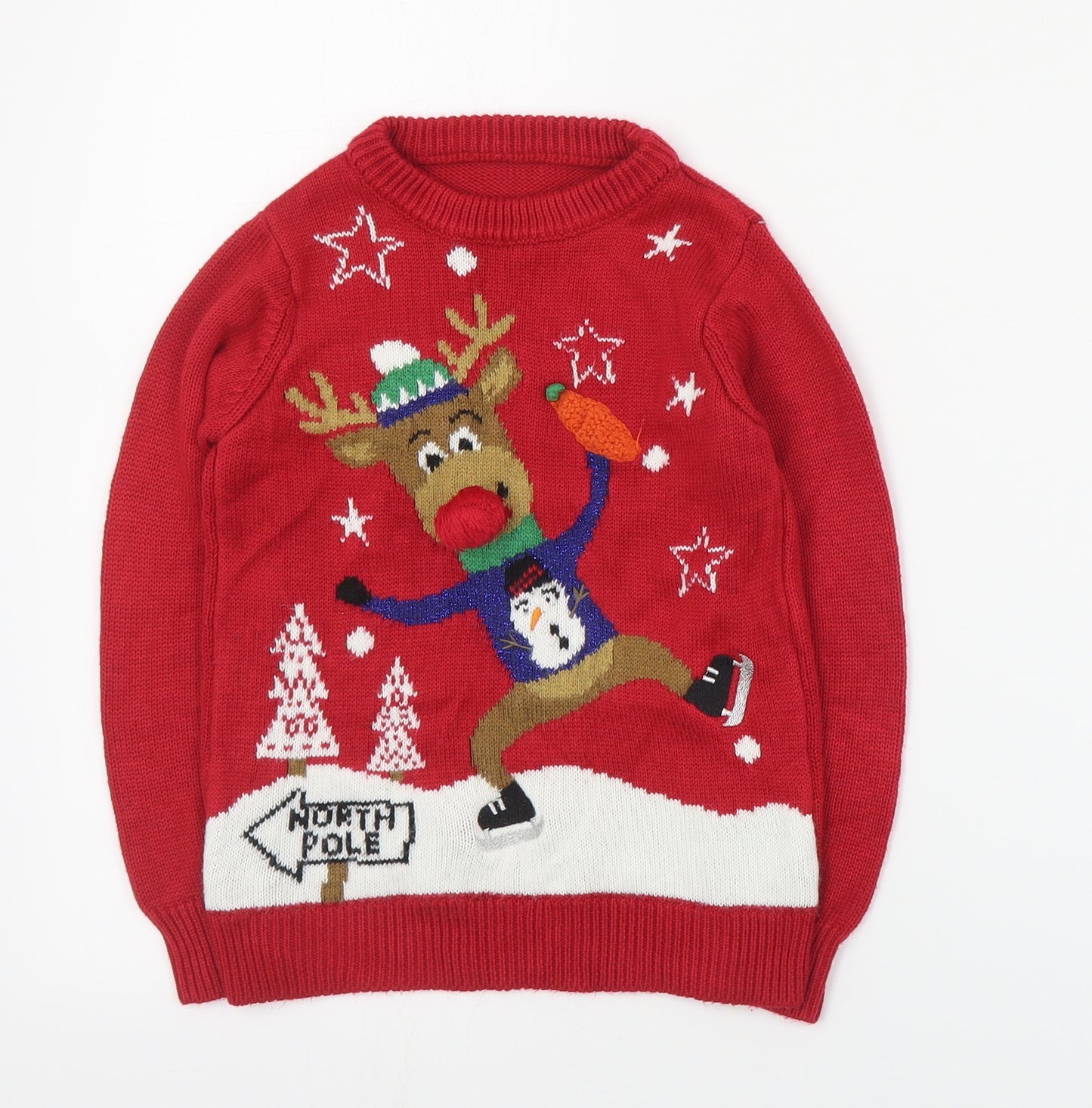 Nutmeg Boys Red Round Neck  Acrylic Pullover Jumper Size 3-4 Years  Pullover - Christmas