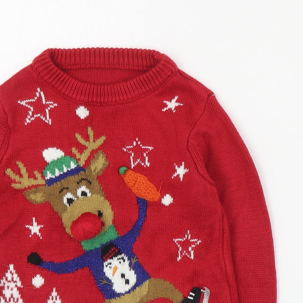 Nutmeg Boys Red Round Neck  Acrylic Pullover Jumper Size 3-4 Years  Pullover - Christmas