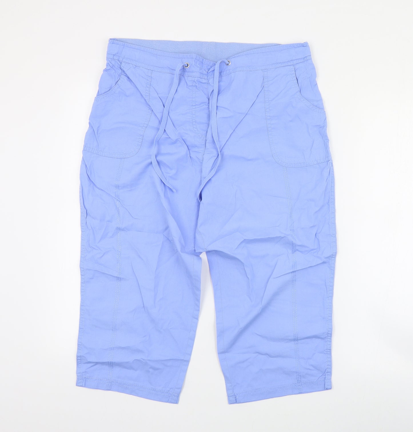 Preworn Womens Blue  Cotton Cropped Trousers Size 16 L20 in Regular Drawstring