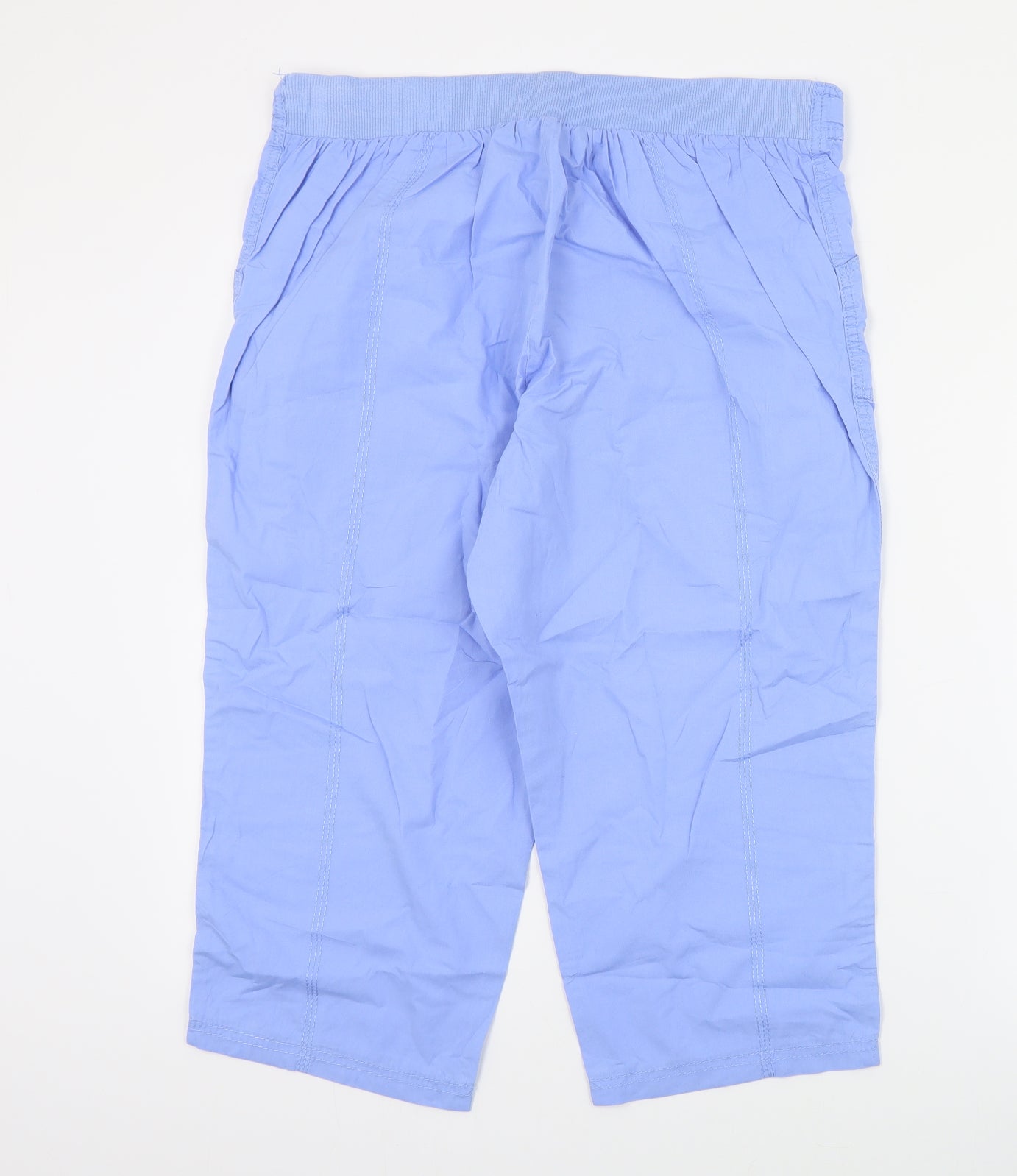 Preworn Womens Blue  Cotton Cropped Trousers Size 16 L20 in Regular Drawstring