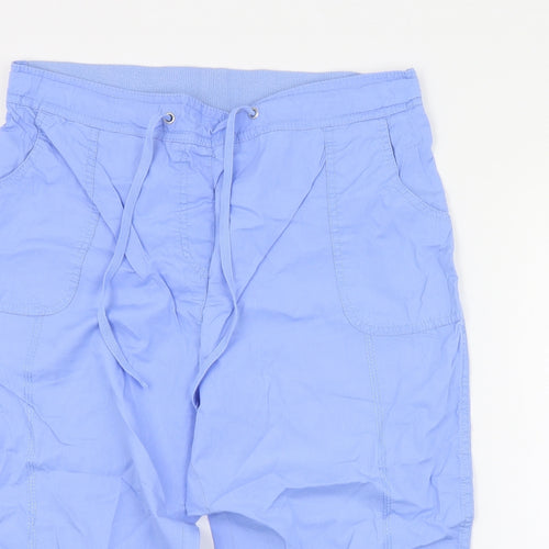 Preworn Womens Blue  Cotton Cropped Trousers Size 16 L20 in Regular Drawstring