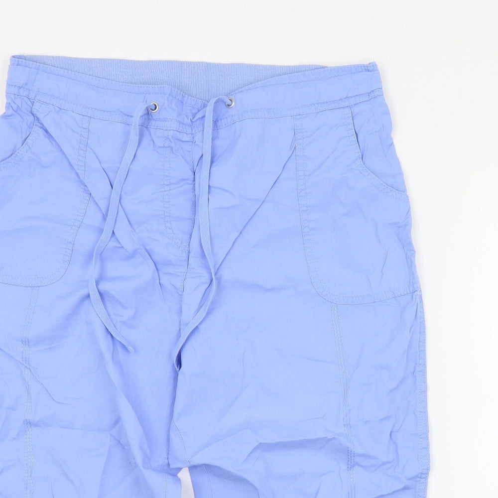 Preworn Womens Blue  Cotton Cropped Trousers Size 16 L20 in Regular Drawstring