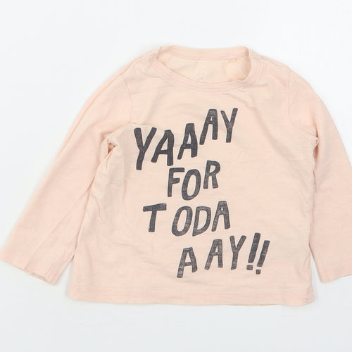 NEXT Girls Pink  Cotton Basic T-Shirt Size 12-18 Months Round Neck