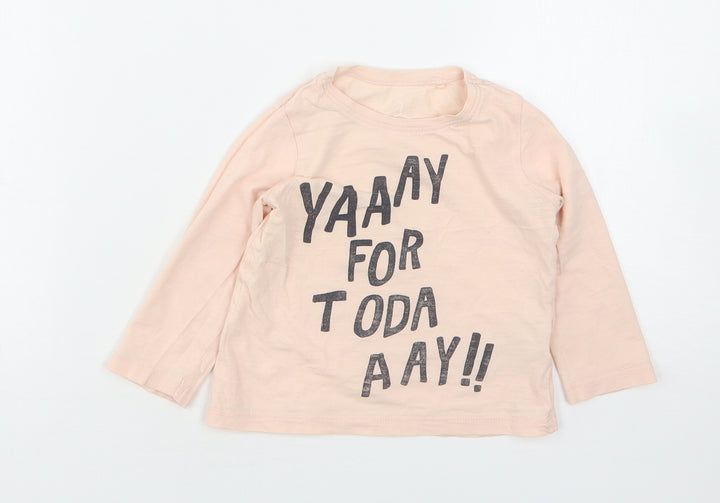 NEXT Girls Pink Cotton Basic T-Shirt Size 12-18 Months Round Neck