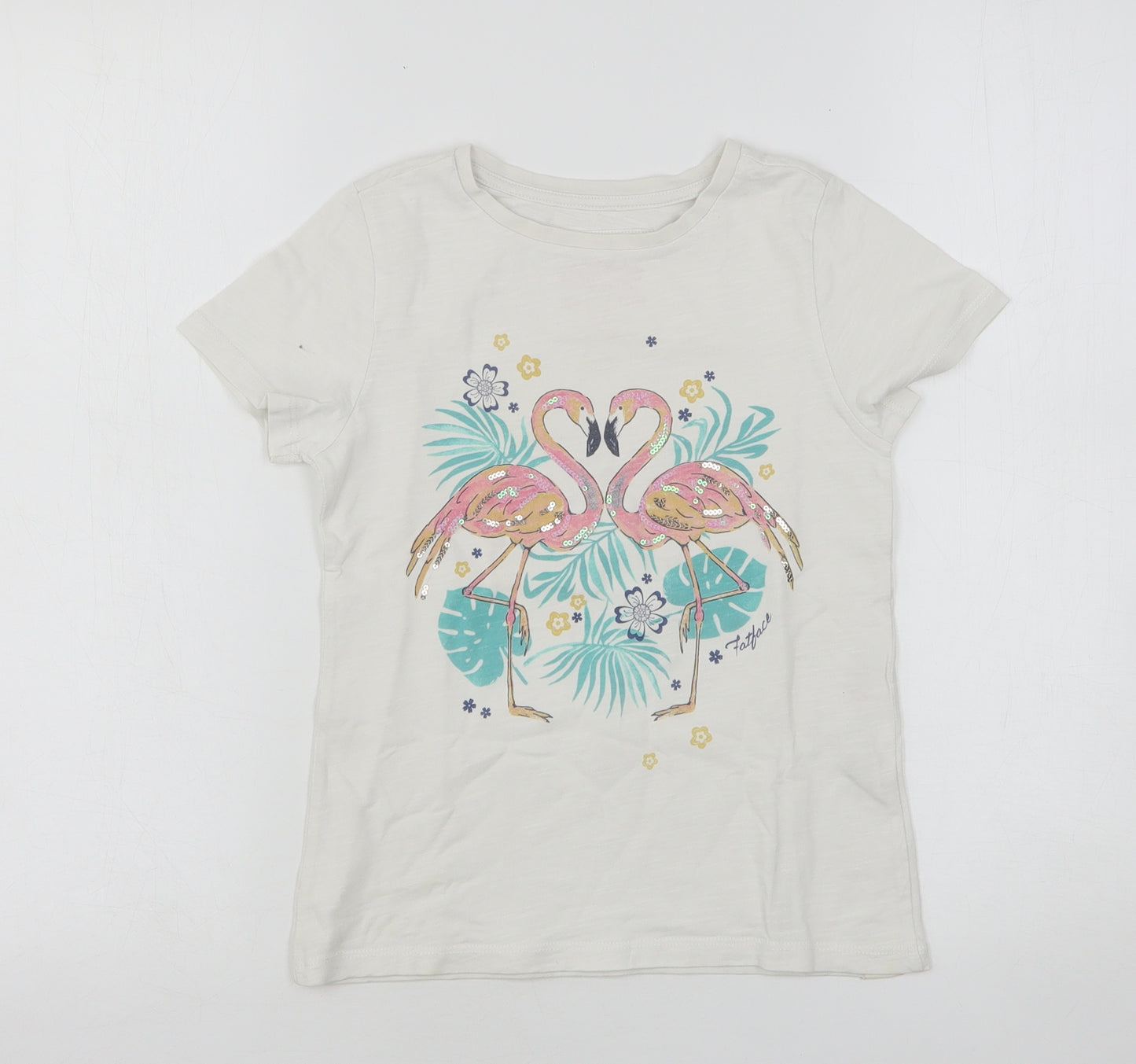 Fat Face Girls White  Cotton Basic T-Shirt Size 8-9 Years Round Neck