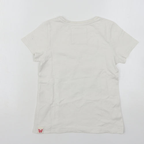 Fat Face Girls White  Cotton Basic T-Shirt Size 8-9 Years Round Neck