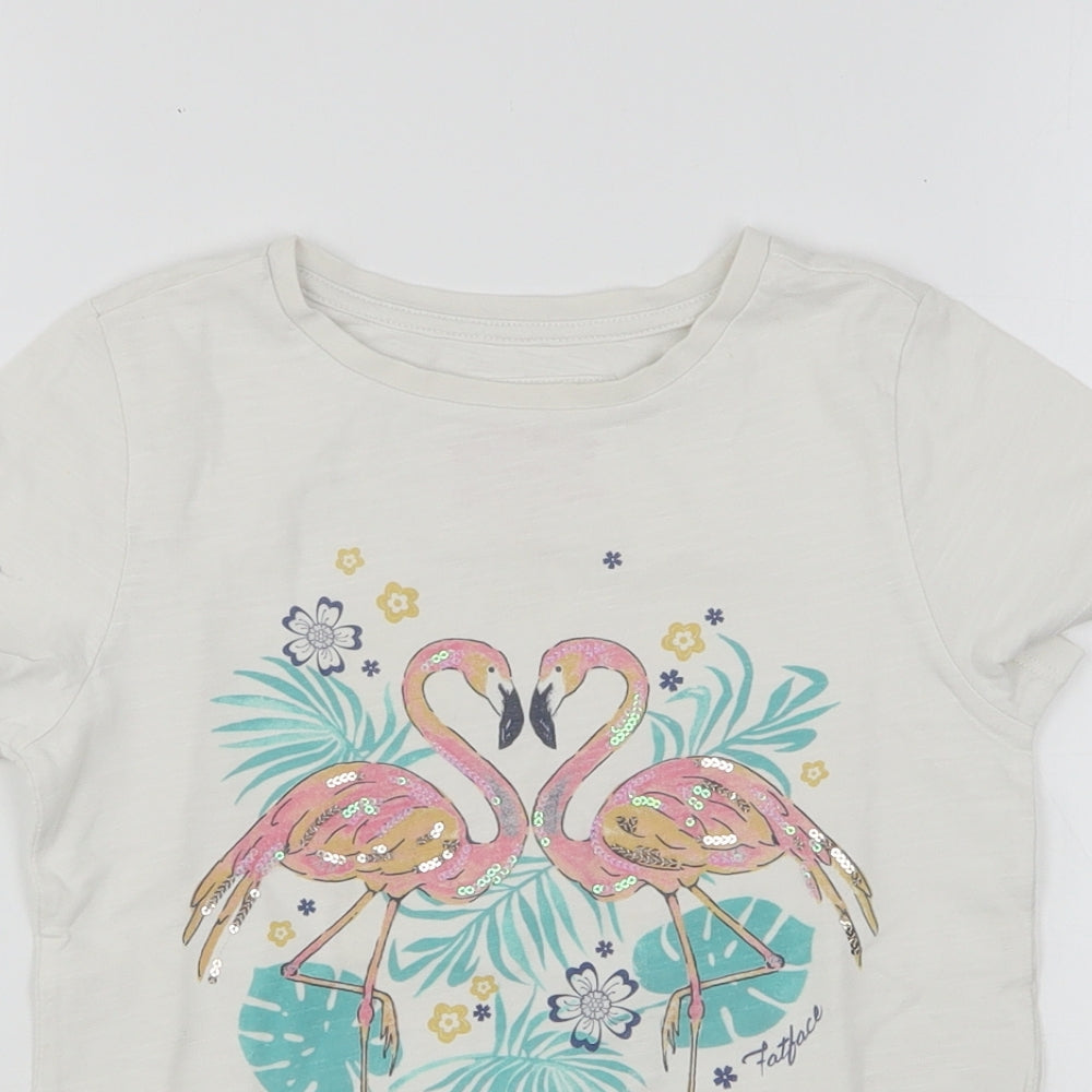 Fat Face Girls White  Cotton Basic T-Shirt Size 8-9 Years Round Neck