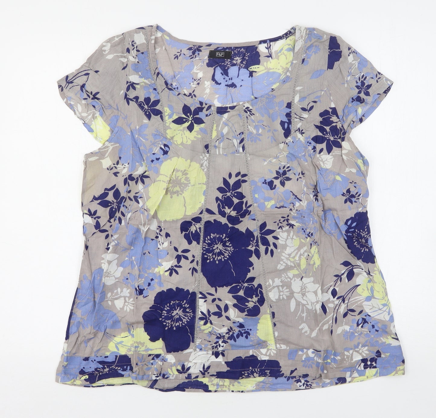 F&F Womens Multicoloured Floral Cotton Basic Blouse Size 18 Round Neck
