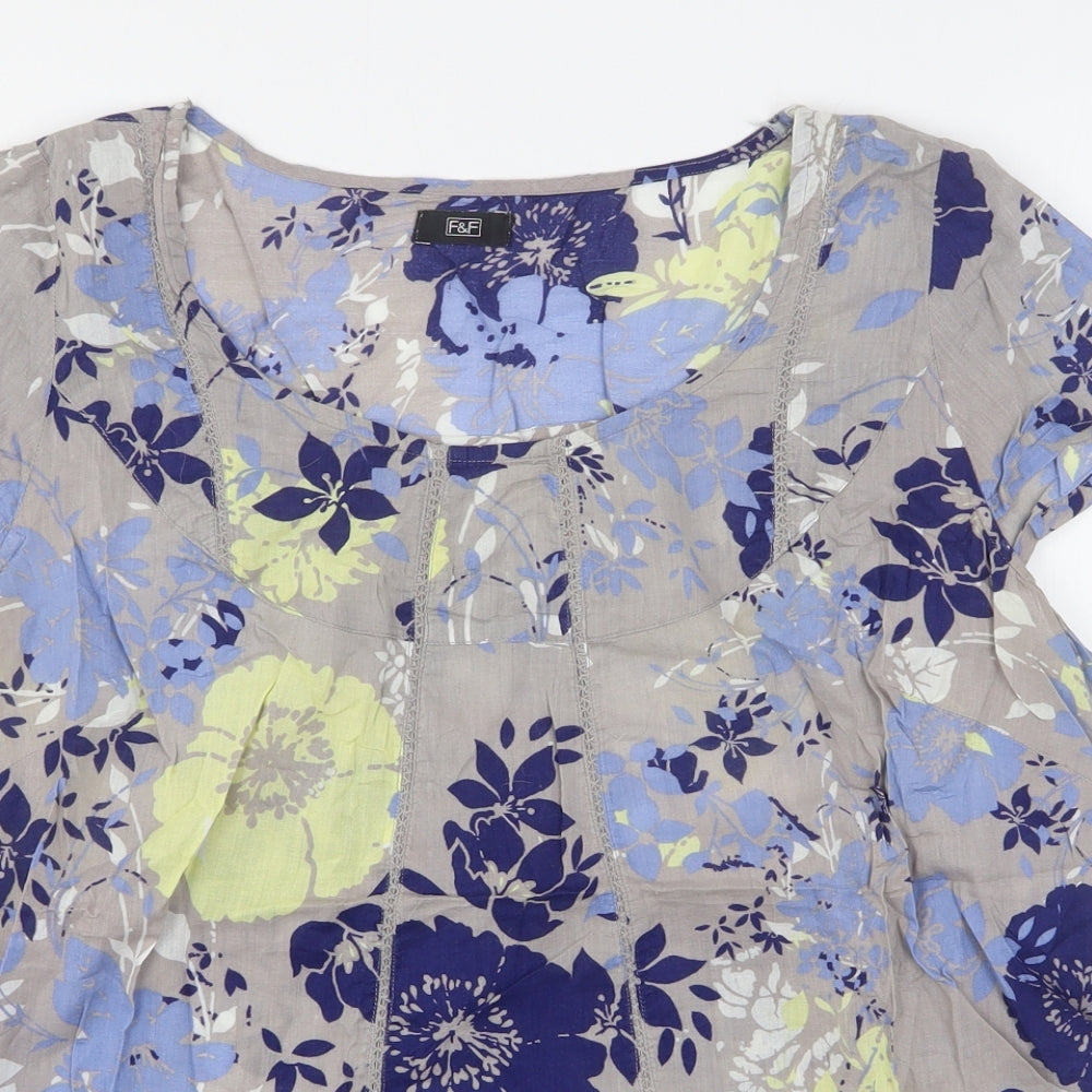 F&F Womens Multicoloured Floral Cotton Basic Blouse Size 18 Round Neck