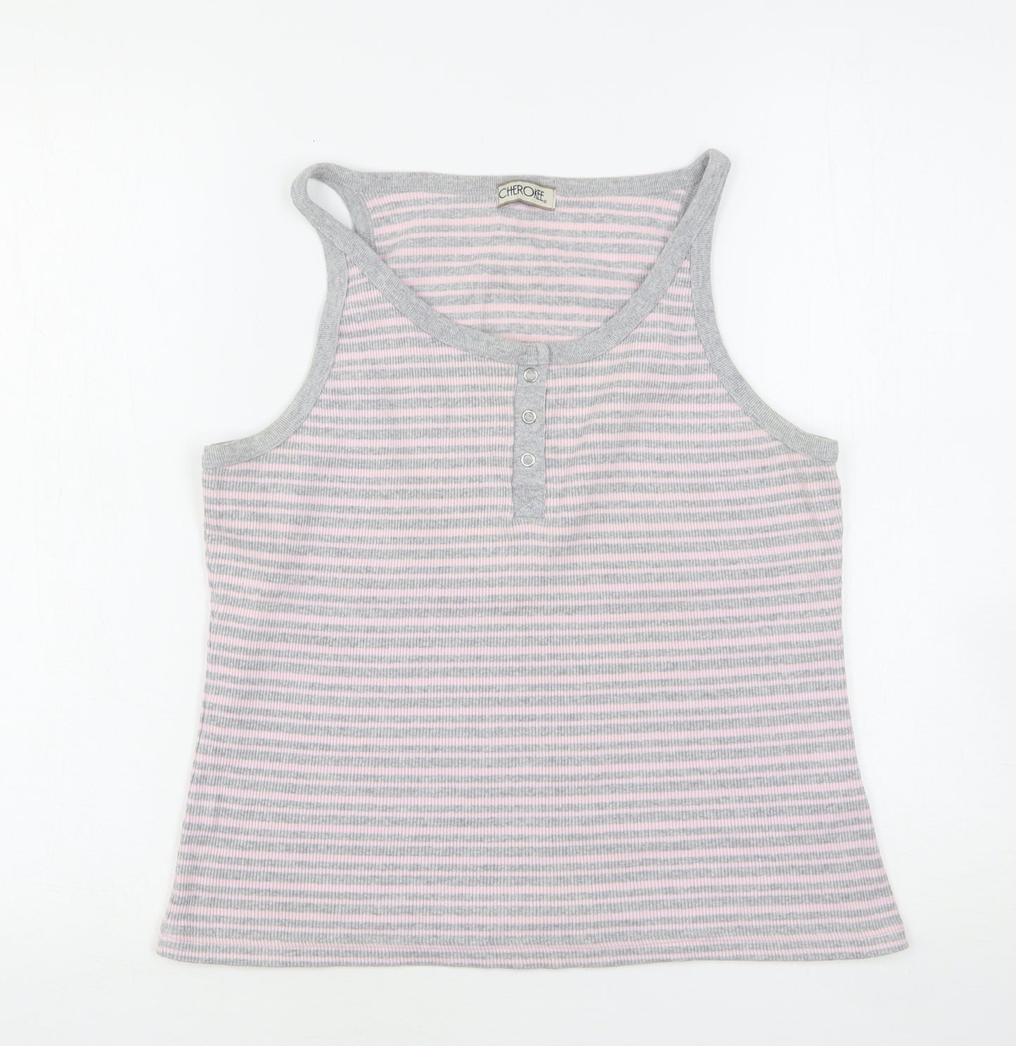 Cherokee Womens Multicoloured Striped Cotton Basic Tank Size 18 Round Neck