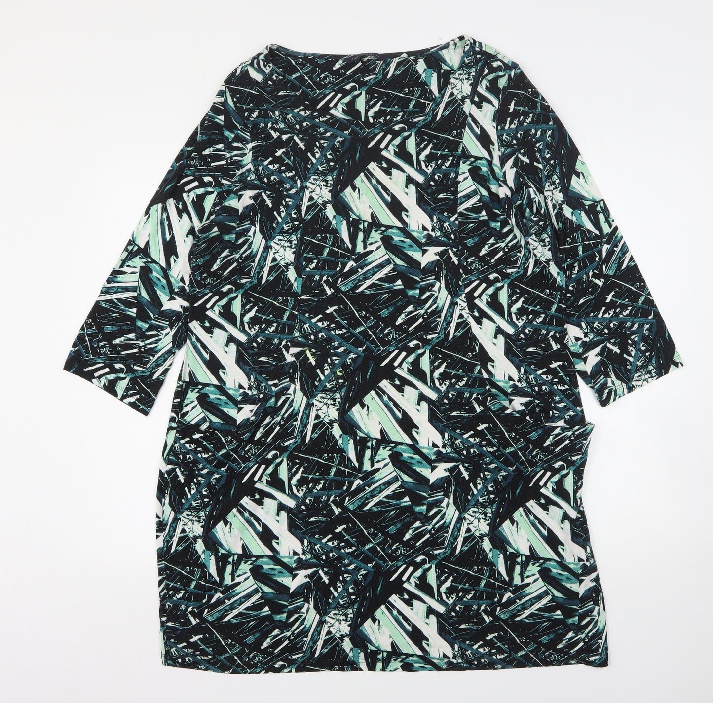 Marks and Spencer Womens Green Geometric Viscose T-Shirt Dress  Size 18  Round Neck