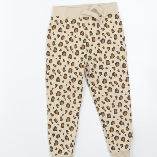 Dunnes Stores Girls Beige Animal Print Cotton Sweatpants Trousers Size 3-4 Years  Regular Drawstring