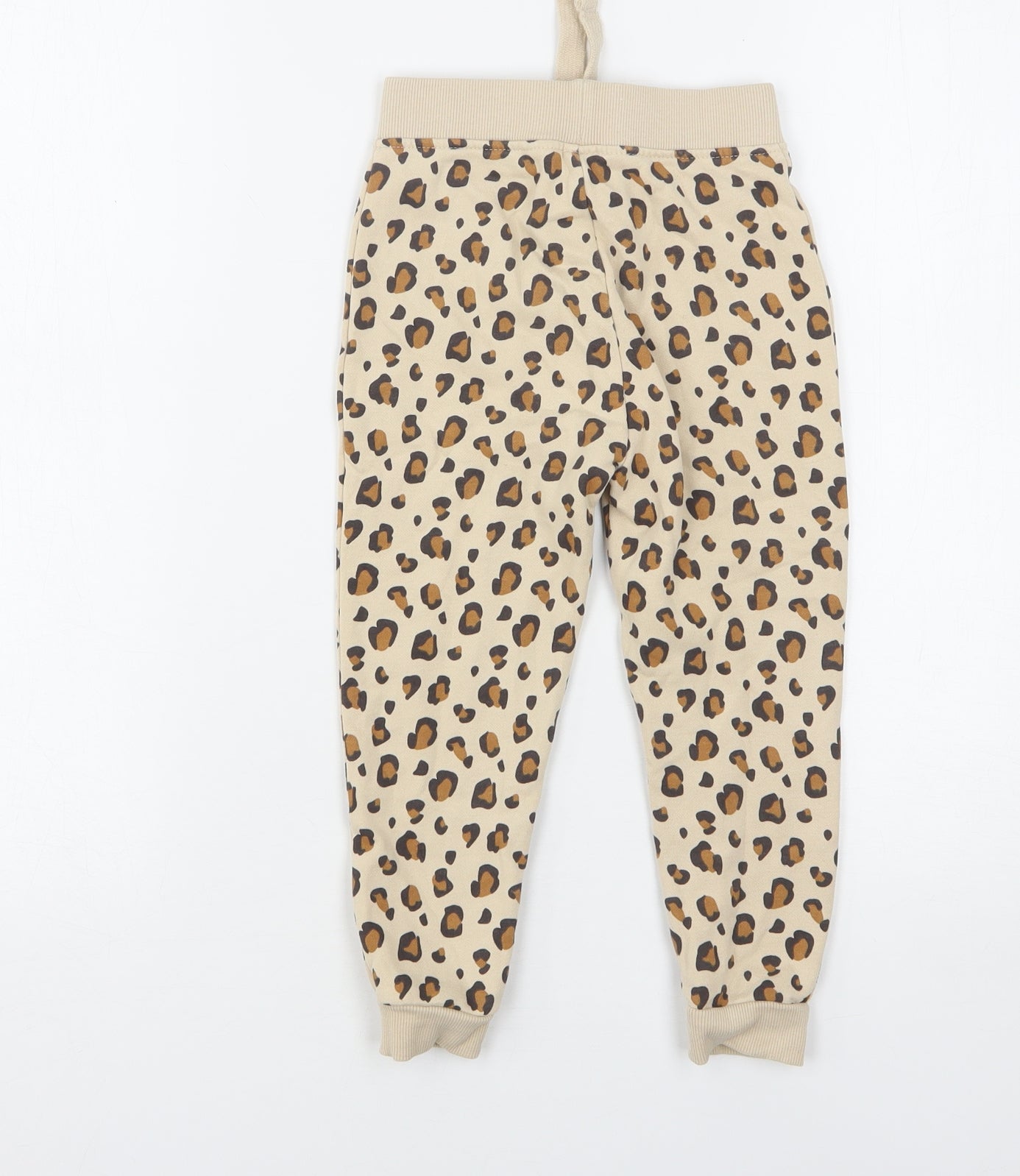 Dunnes Stores Girls Beige Animal Print Cotton Sweatpants Trousers Size 3-4 Years  Regular Drawstring