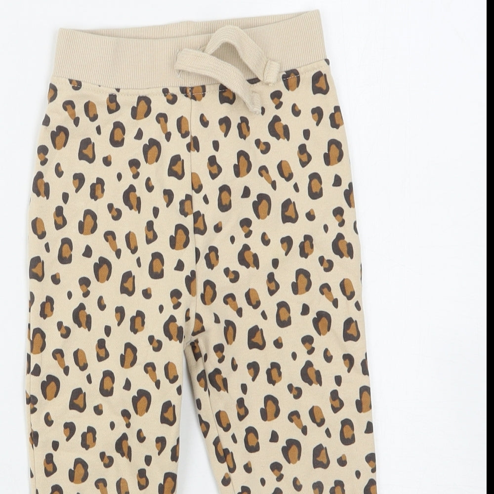 Dunnes Stores Girls Beige Animal Print Cotton Sweatpants Trousers Size 3-4 Years  Regular Drawstring