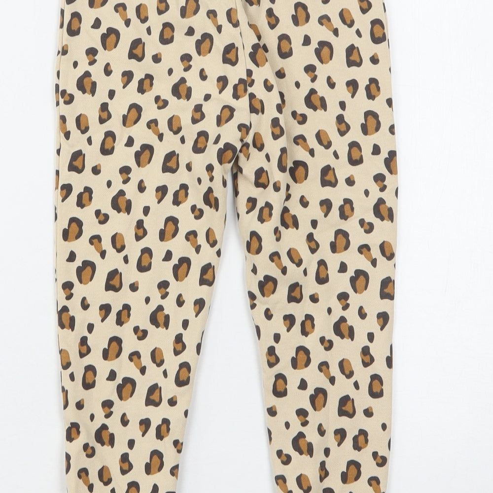 Dunnes Stores Girls Beige Animal Print Cotton Sweatpants Trousers Size 3-4 Years  Regular Drawstring