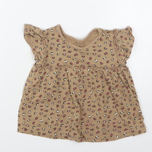 George Girls Brown Animal Print Cotton A-Line  Size 2-3 Years  Round Neck