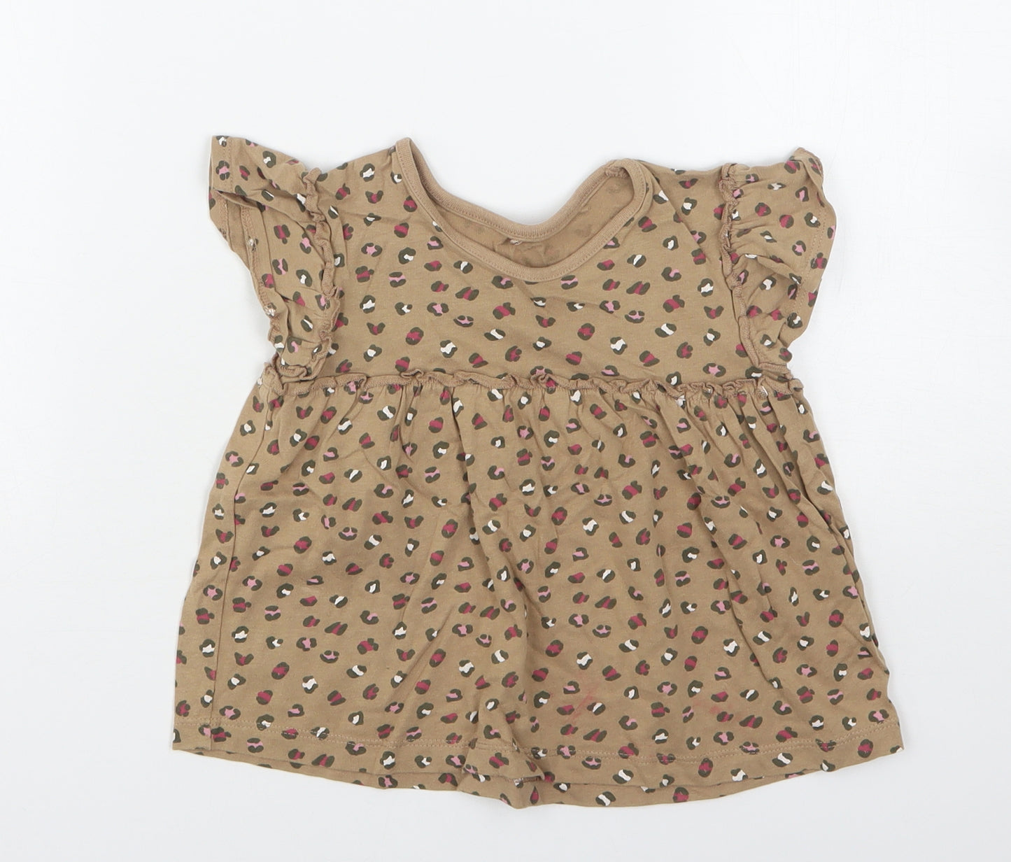 George Girls Brown Animal Print Cotton A-Line  Size 2-3 Years  Round Neck