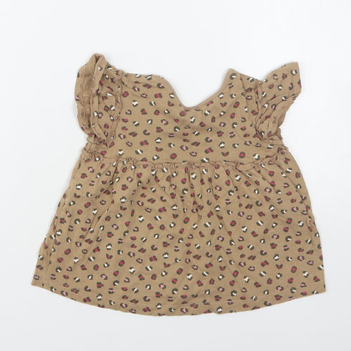 George Girls Brown Animal Print Cotton A-Line  Size 2-3 Years  Round Neck