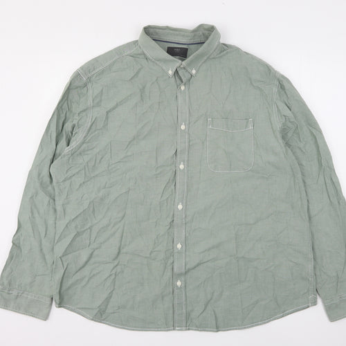 Marks and Spencer Mens Green  Cotton  Button-Up Size 3XL Collared