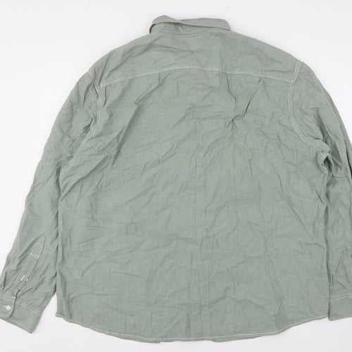 Marks and Spencer Mens Green  Cotton  Button-Up Size 3XL Collared